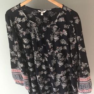 SONOMA | 3/4 sleeve, Navy/blush patterned top | L